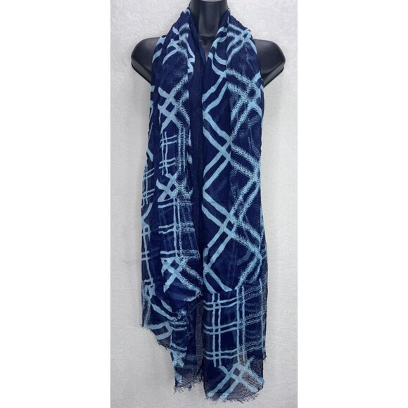 Vera Bradley Plaid Blue Teal Sheer Scarf Wrap NWOT - Picture 1 of 11